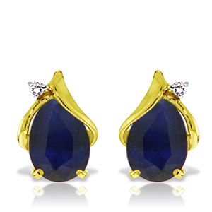ALARRI 14K Solid Gold Studs Earrings w/ Natural Diamonds & Sapphires