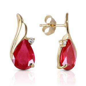 ALARRI 14K Solid Gold Studs Earrings w/ Natural Diamonds & Rubies