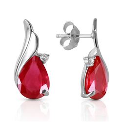 ALARRI 14K Solid White Gold Studs Earrings w/ Natural Diamonds & Rubies