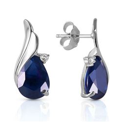 ALARRI 14K Solid White Gold Studs Earrings w/ Natural Diamonds & Sapphires