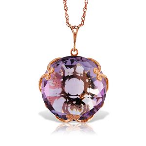 ALARRI 14K Solid Rose Gold Necklace w/ Checkerboard Cut Round Amethyst