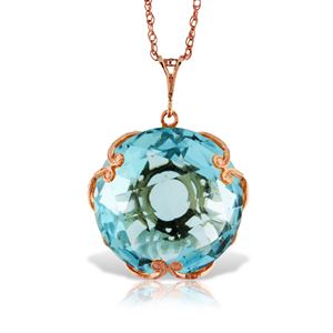 ALARRI 14K Solid Rose Gold Necklace w/ Checkerboard Cut Round Blue Topaz