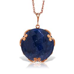 ALARRI 14K Solid Rose Gold Necklace with Checkerboard Cut Round Dyed Sapphire