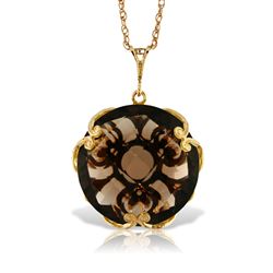 ALARRI 14K Solid Gold Necklace w/ Checkerboard Cut Round Smoky Quartz