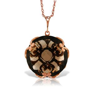 ALARRI 14K Solid Rose Gold Necklace w/ Checkerboard Cut Round Smoky Quartz