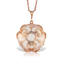 ALARRI 14K Solid Rose Gold Necklace w/ Checkerboard Cut Round Rose Quartz