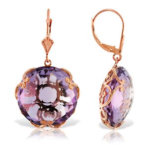 ALARRI 14K Solid Rose Gold Leverback Earrings w/ Checkerboard Cut Round Amethysts