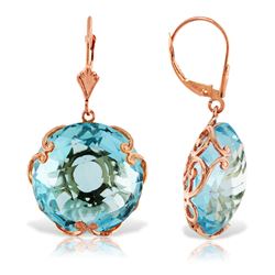 ALARRI 14K Solid Rose Gold Leverback Earrings with Checkerboard Cut Round Blue Topaz