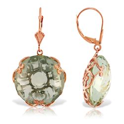 ALARRI 14K Solid Rose Gold Leverback Earrings with Checkerboard Cut Round Green Amethysts