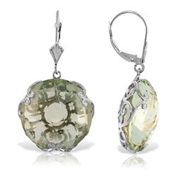 ALARRI 14K Solid White Gold Leverback Earrings with Checkerboard Cut Round Green Amethysts