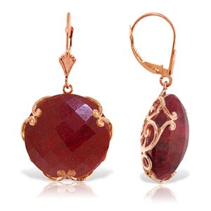 ALARRI 14K Solid Rose Gold Leverback Earrings w/ Checkerboard Cut Round Dyed Rubies