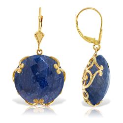 ALARRI 14K Solid Gold Leverback Earrings w/ Checkerboard Cut Round Dyed Sapphires
