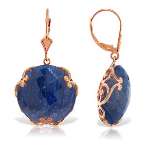ALARRI 14K Solid Rose Gold Leverback Earrings w/ Checkerboard Cut Round Dyed Sapphires