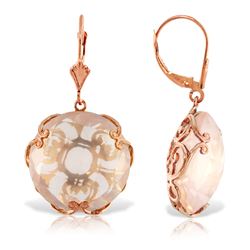 ALARRI 14K Solid Rose Gold Leverback Earrings w/ Checkerboard Cut Round Rose Quartz