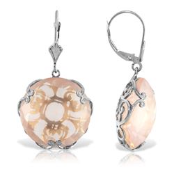 ALARRI 14K Solid White Gold Leverback Earrings w/ Checkerboard Cut Round Rose Quartz