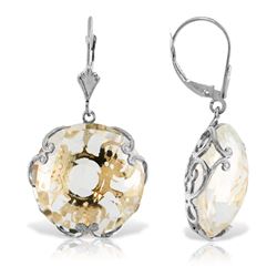 ALARRI 14K Solid White Gold Leverback Earrings with Checkerboard Cut Round White Topaz