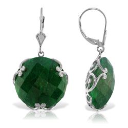 ALARRI 14K Solid White Gold Leverback Earrings w/ Checkerboard Cut Round Dyed Green Sapphires