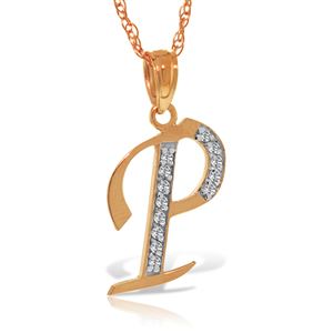 ALARRI 14K Solid Rose Gold Necklace w/ Natural Diamonds Initial 'p' Pendant