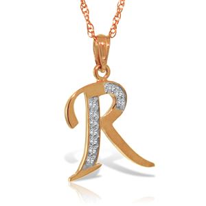 ALARRI 14K Solid Rose Gold Necklace w/ Natural Diamonds Initial 'r' Pendant