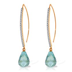 ALARRI 14K Solid Rose Gold Diamonds Fish Hook Earrings with Dangling Briolette Blue Topaz
