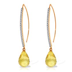 ALARRI 14K Solid Rose Gold Diamonds Fish Hook Earrings with Dangling Briolette Citrines