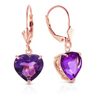 ALARRI 14K Solid Rose Gold Leverback Earrings Natural 10mm Heart Amethysts