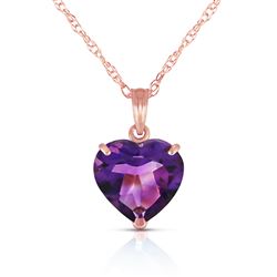 ALARRI 14K Solid Rose Gold Necklace with Natural 10mm Heart Amethyst