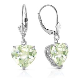 ALARRI 14K Solid White Gold Leverback Earrings Natural 10mm Heart Green Amethysts