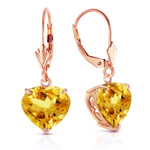 ALARRI 14K Solid Rose Gold Leverback Earrings Natural 10mm Heart Citrines