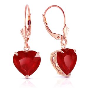 ALARRI 14K Solid Rose Gold Leverback Earrings Natural 10mm Heart Rubies