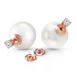ALARRI 14K Solid Rose Gold Stud 0.80 Carat Natural Diamonds Earrings w/ White Shell Pearls