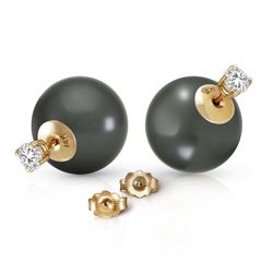 ALARRI 14K Solid Gold Stud 0.80 Carat Natural Diamonds Earrings w/ Black Shell Pearls