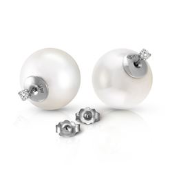 ALARRI 14K Solid White Gold Stud 0.20 Carat Natural Diamonds Earrings w/ White Shell Pearls