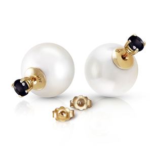 ALARRI 14K Solid Gold Stud 1.0 Carat Natural Black Diamonds & White Shell Pearl Earrings