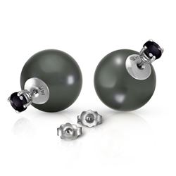 ALARRI 14K Solid White Gold Stud 1.0 Carat Natural Black Diamonds & Black Shell Pearl Earrings