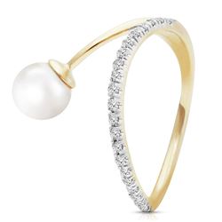 ALARRI 14K Solid Gold Ring w/ Natural Diamonds & Pearl