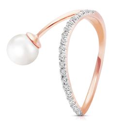 ALARRI 14K Solid Rose Gold Ring w/ Natural Diamonds & Pearl