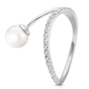 ALARRI 14K Solid White Gold Ring w/ Natural Diamonds & Pearl
