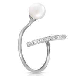 ALARRI 14K Solid White Gold Ring w/ Natural Diamonds & Pearl