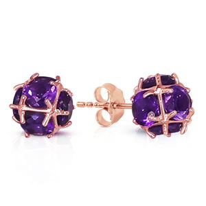 ALARRI 14K Solid Rose Gold Stud Earrings w/ Natural Amethysts