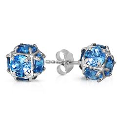 ALARRI 14K Solid White Gold Stud Earrings with Natural Blue Topaz