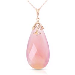 ALARRI 14K Solid Rose Gold Necklace with Briolette 31x16 mm Pink Chalcedony