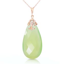 ALARRI 14K Solid Rose Gold Necklace with Briolette 31x16 mm Prehnite Color Chalcedony