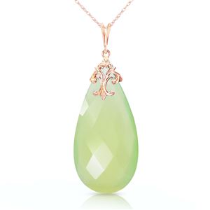 ALARRI 14K Solid Rose Gold Necklace w/ Briolette 31x16 mm Prehnite Color Chalcedony