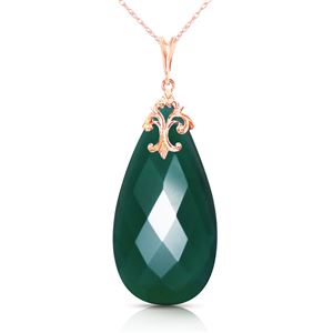 ALARRI 14K Solid Rose Gold Necklace w/ Briolette 31x16 mm Deep Green Chalcedony