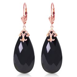 ALARRI 14K Solid Rose Gold Leverback Earrings with Briolette 31x16 mm Black Onyx