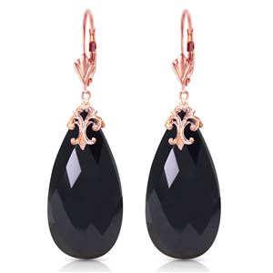 ALARRI 14K Solid Rose Gold Leverback Earrings w/ Briolette 31x16 mm Black Onyx