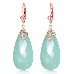 ALARRI 14K Solid Rose Gold Leverback Earrings w/ Briolette 31x16 mm Mint Green Chalcedony