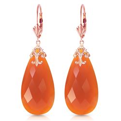 ALARRI 14K Solid Rose Gold Leverback Earrings with Briolette 31x16 mm Reddish Orange Chalcedony