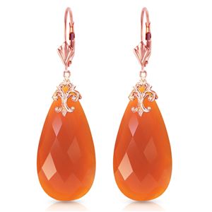 ALARRI 14K Solid Rose Gold Leverback Earrings w/ Briolette 31x16 mm Reddish Orange Chalcedony